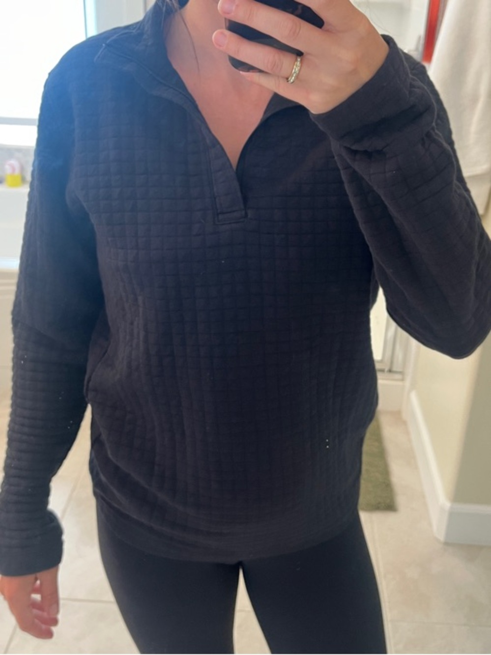all in motion Black Quilted V-Neck Pullover Hoodie